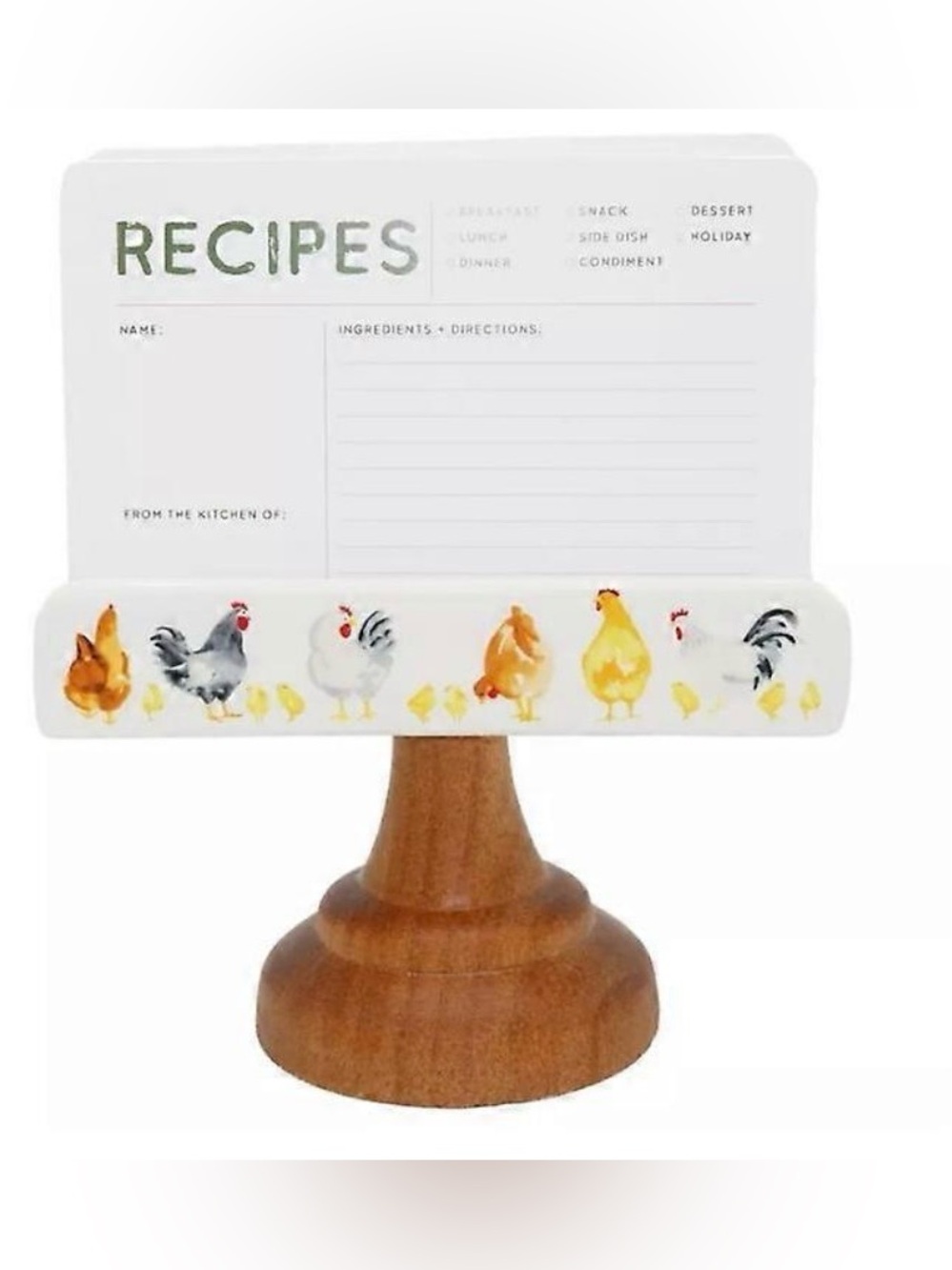 Recipes Card Holder with Rooster Design - White & Brown